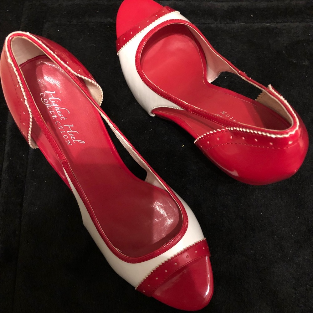 Apple red white peep toe by the highest heel 10